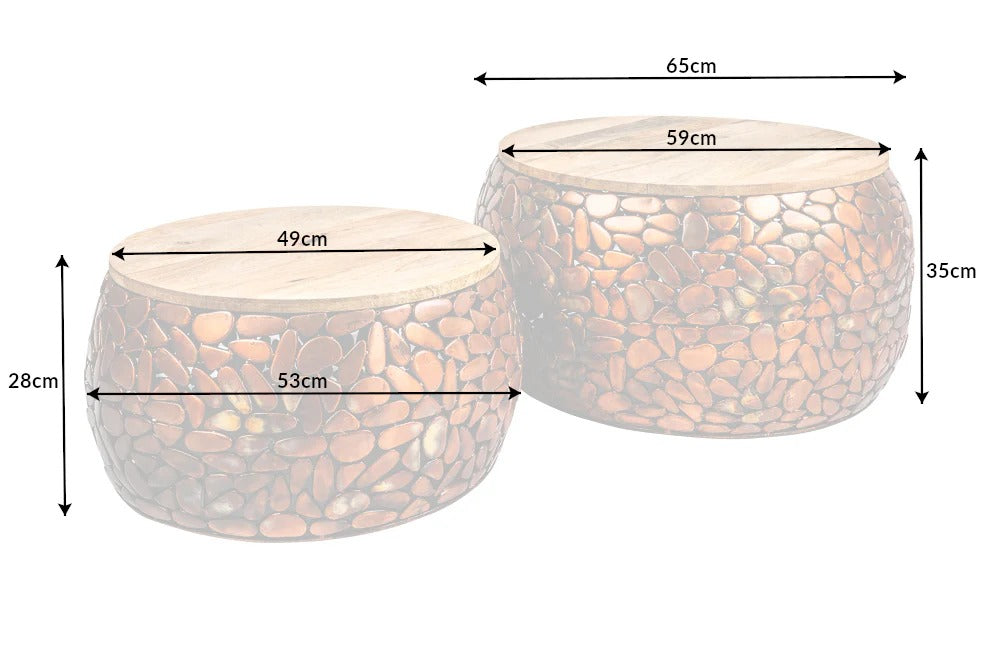 Set Of 2 Round Nesting Coffee Tables 53cm/65cm Stone Mosaic Metal Copper