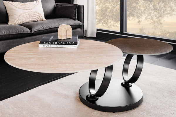 Rotating Coffee Table Axis 80-133cm Ceramic Travertine & Rust
