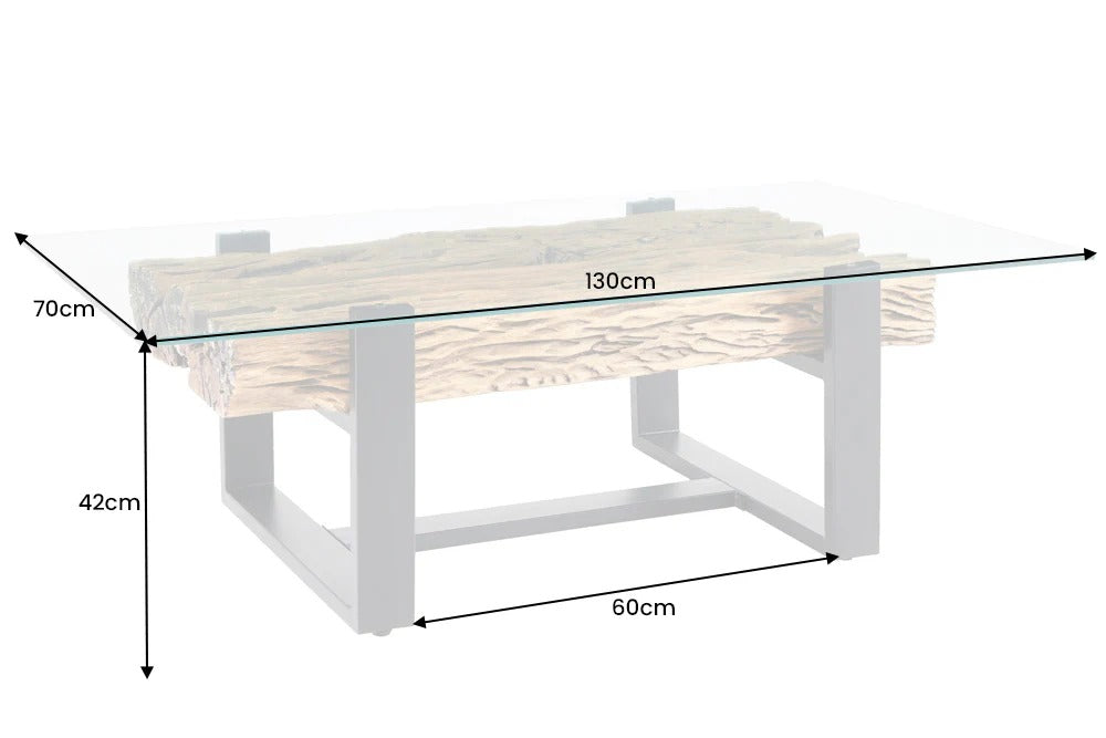 Coffee Table Barracuda 130cm Recycled Wood Brown Glass Top