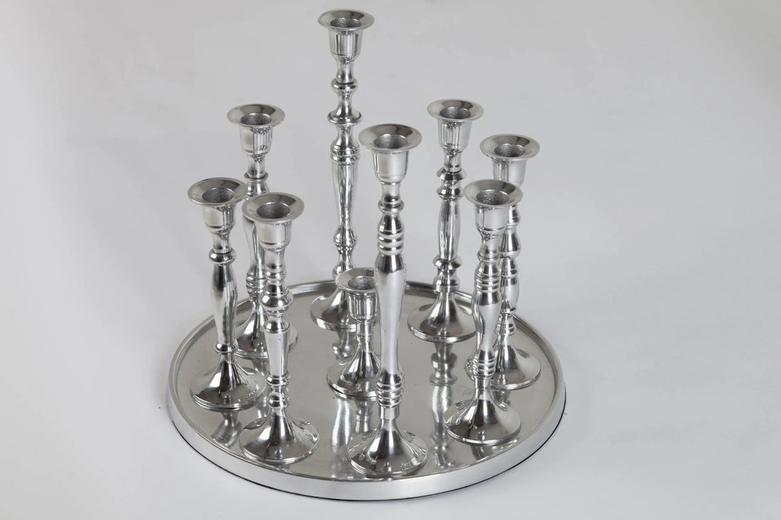 Candlestick Baroque 30cm Metal Silver 9-Flame