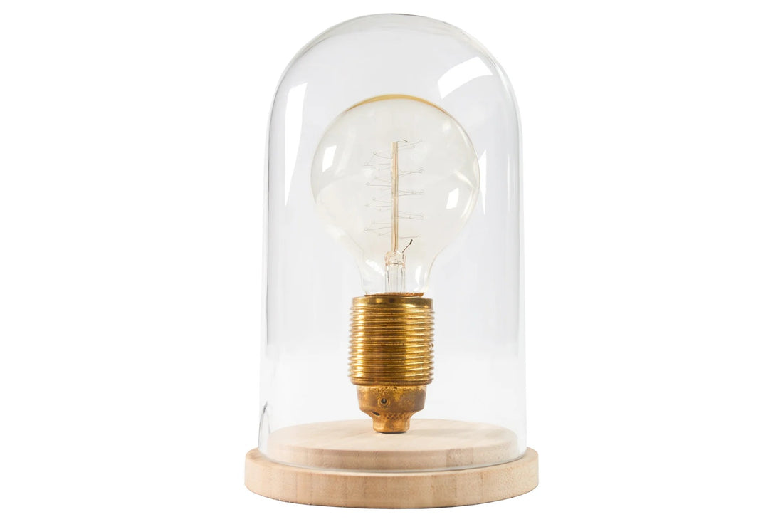 Table Lamp Edison Retro 22cm Wood Glass