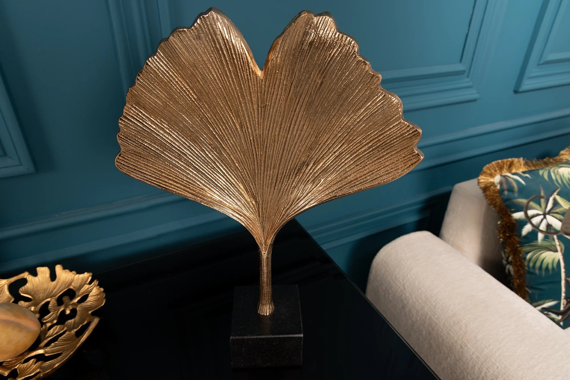 Decorative Sculpture Ginkgo 44cm Metal Gold