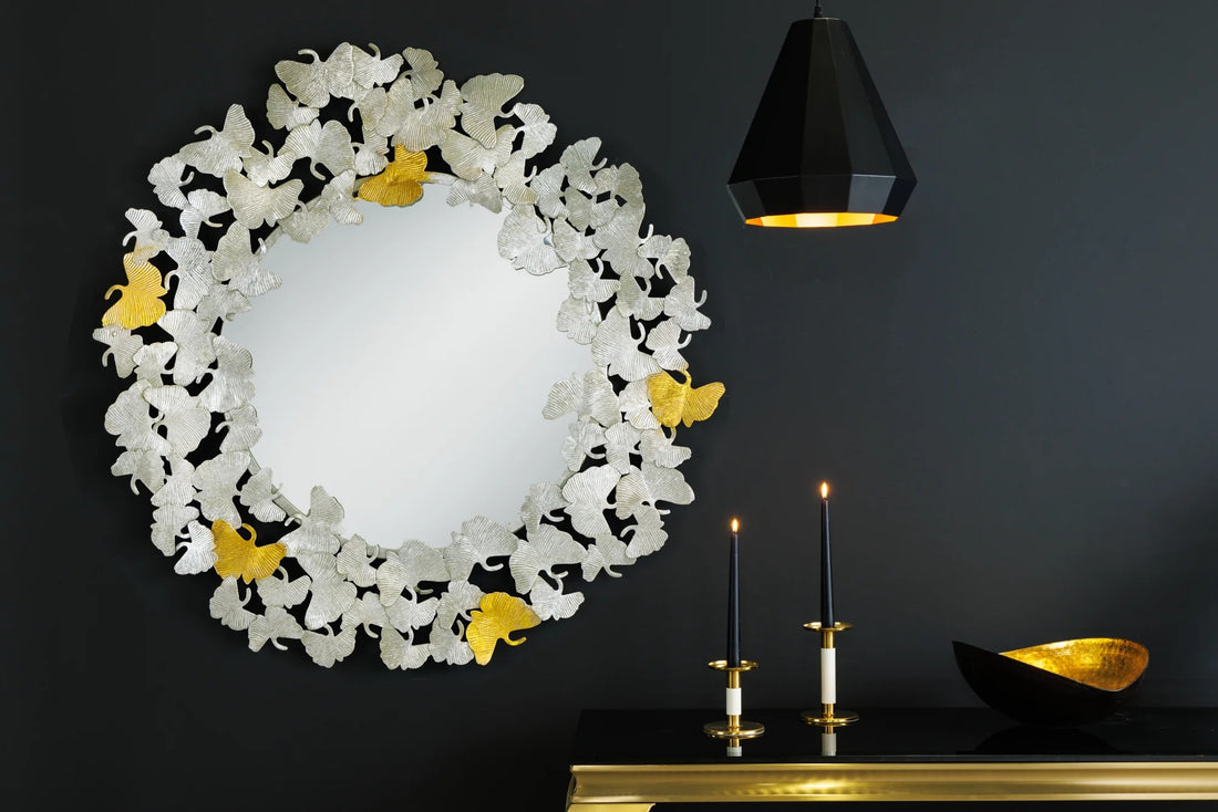 Mirror Ginkgo Leaves 92cm Metal Silver Gold