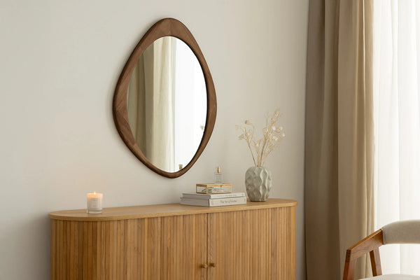 Wall Mirror Organic 89cm Walnut Look Brown