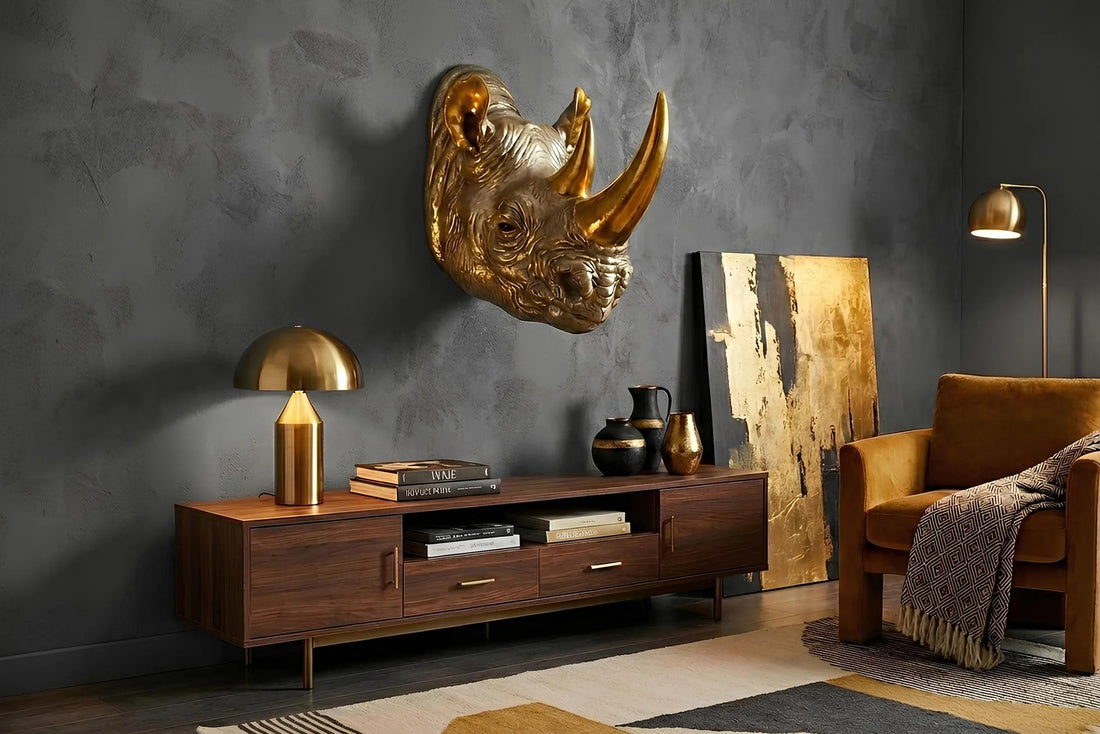 Wall Decoration Rhino 62cm Polyresin Gold