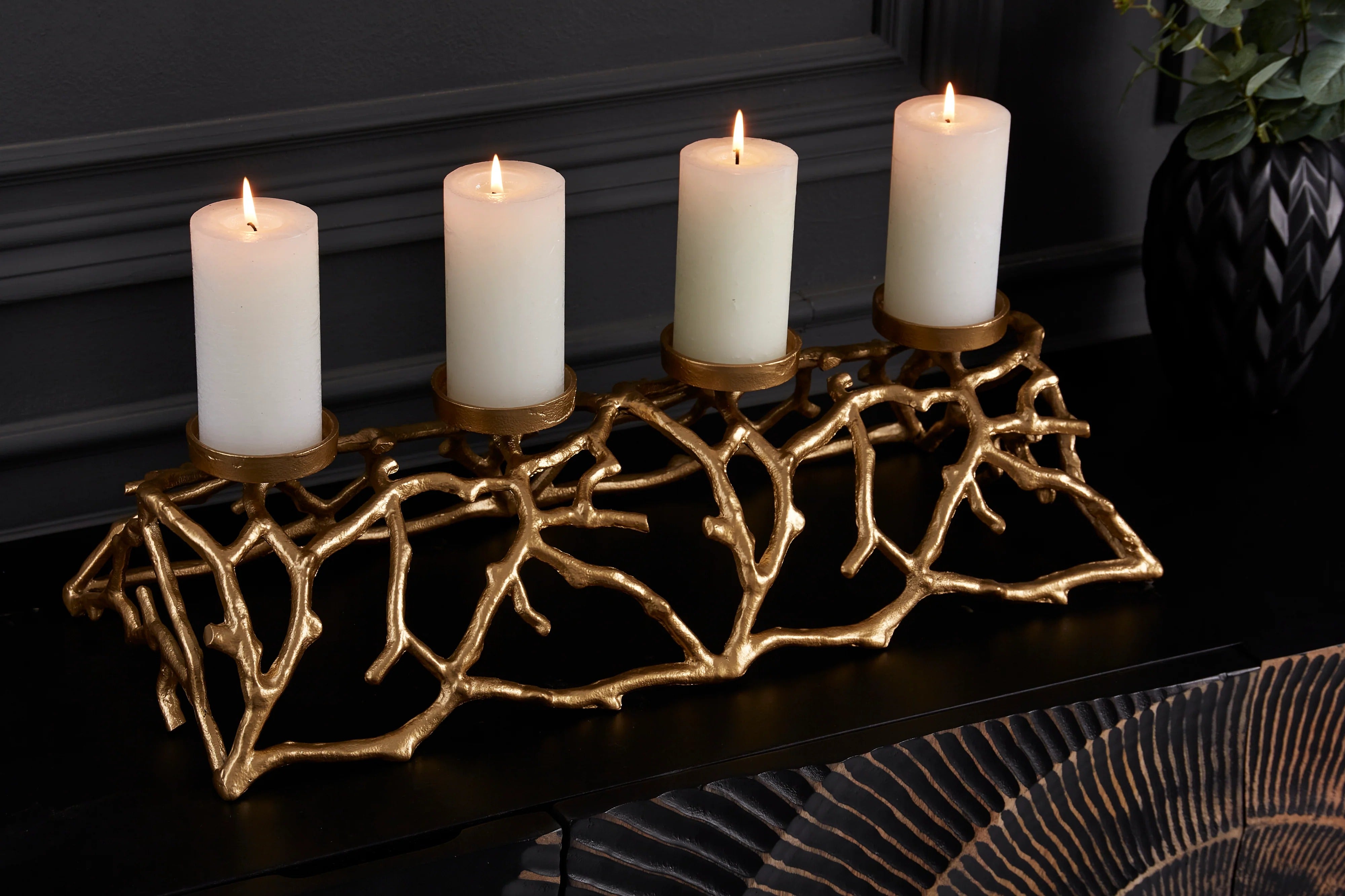 Candle Holder Abstract 60cm Metal Gold For 4 Candles