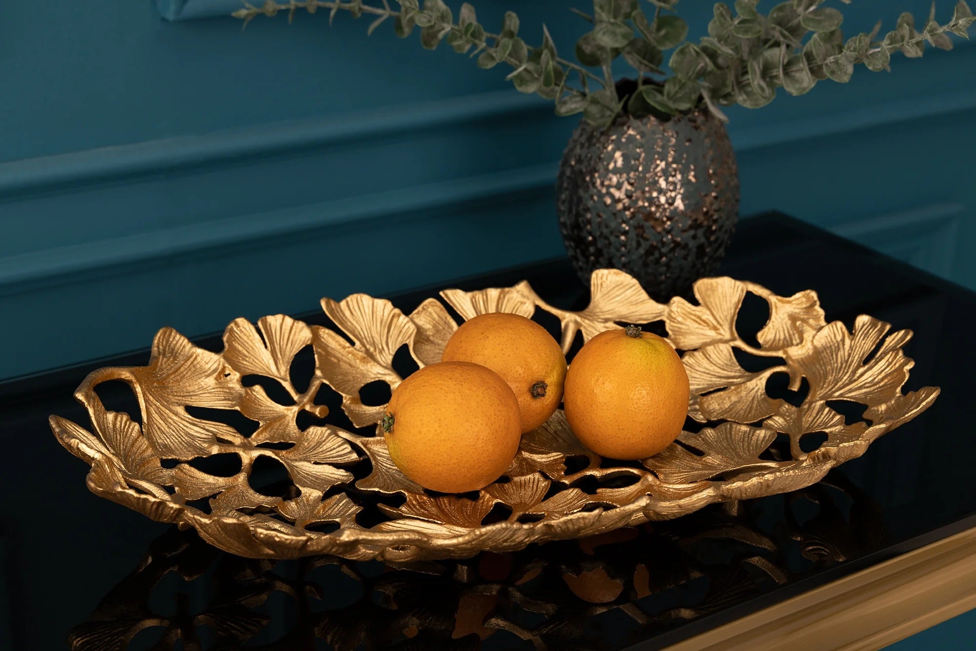 Decorative Bowl Ginkgo 50cm Metal Gold