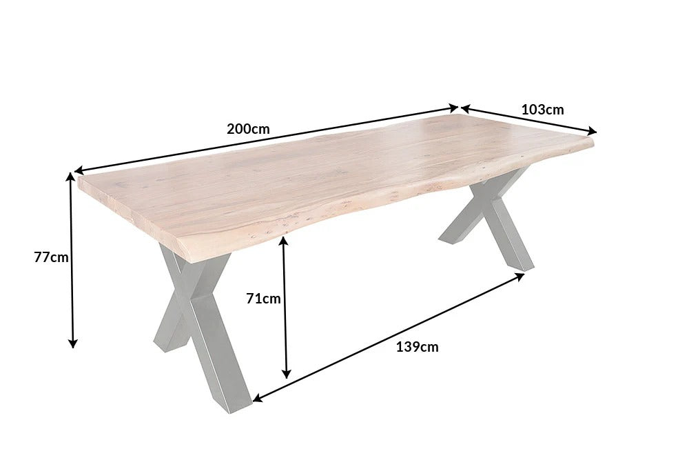 Dining Table Monolith 200cm Acacia Wood Honey X-Frame