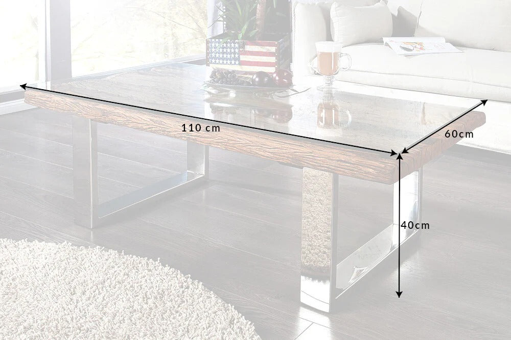 Coffee Table Barracuda II 110cm Recycled Wood Brown With Glass Top
