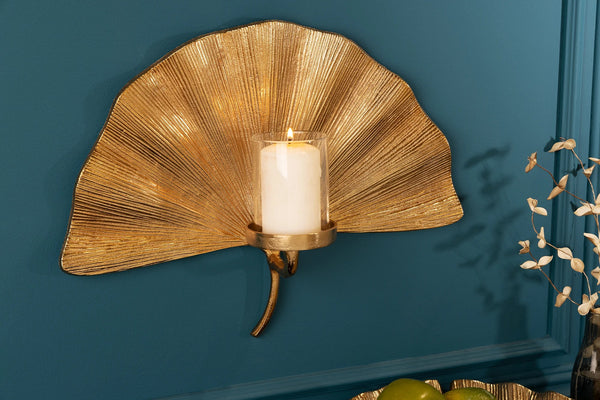 Decorative Wall Candlestick Ginkgo 44cm Metal Gold