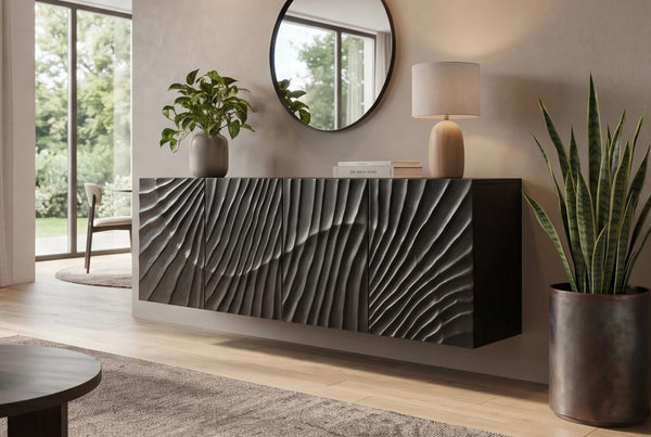 Floating Sideboard Fossil 177cm Mango Wood Black