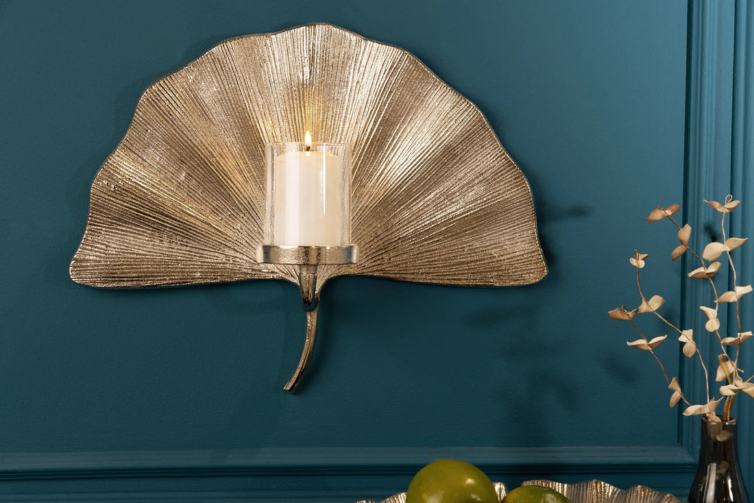 Decorative Wall Candlestick Ginkgo 44cm Metal Silver