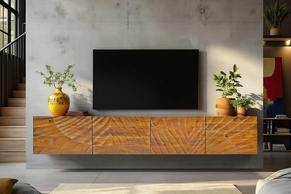Floating TV Stand Fossil 200cm Mango Wood Brown