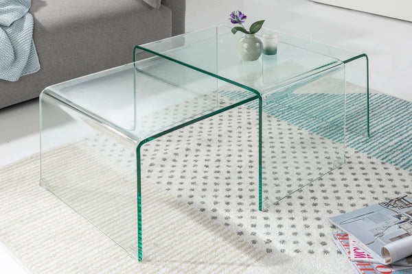 Set Of 2 Nesting Coffee Tables Quartz 60cm/100cm Glass