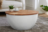Round Coffee Table Orient Storage 60cm Acacia Wood White