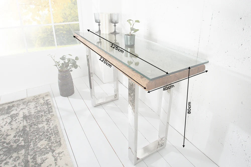 Console Table Barracuda 120cm Recycled Teak Wood Natural With Glass Top