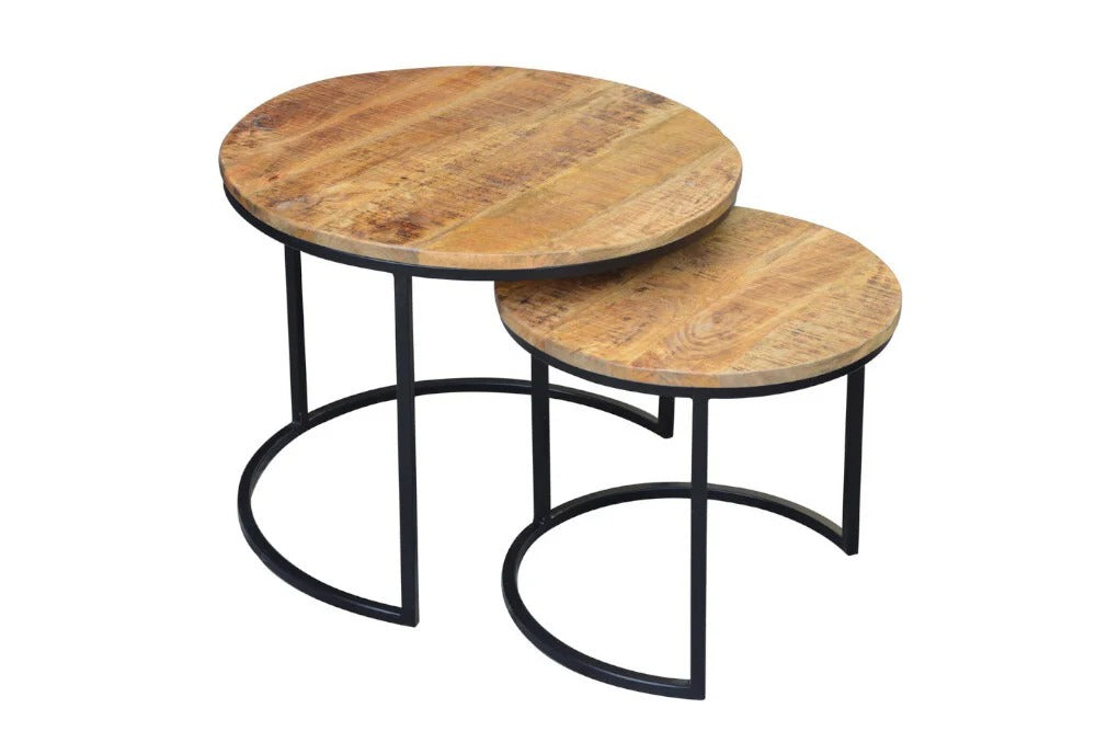 Set Of Two Round Side Tables Elements 38cm/45cm Mango Wood Natural