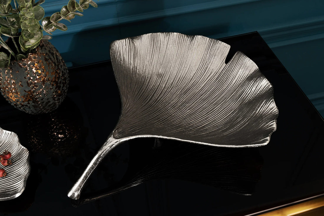 Decorative Bowl Ginkgo 42cm Metal Silver