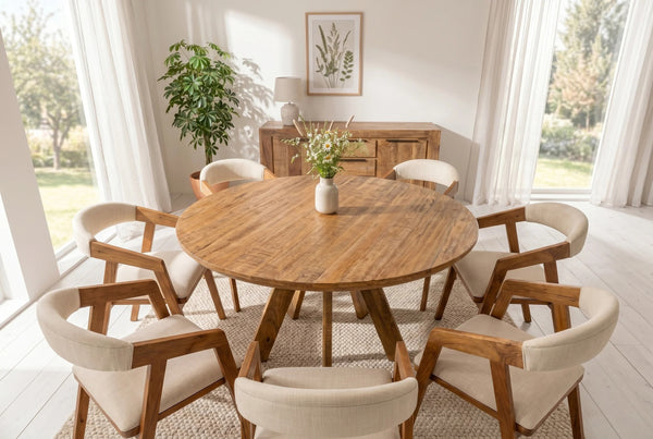 Round Dining Table Art Wood 140cm Mango Wood Brown