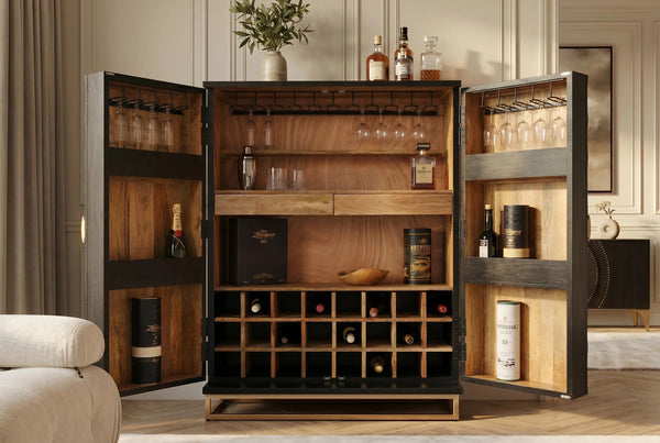 Bar Cabinet Golden Eye 140cm Mango Wood Black