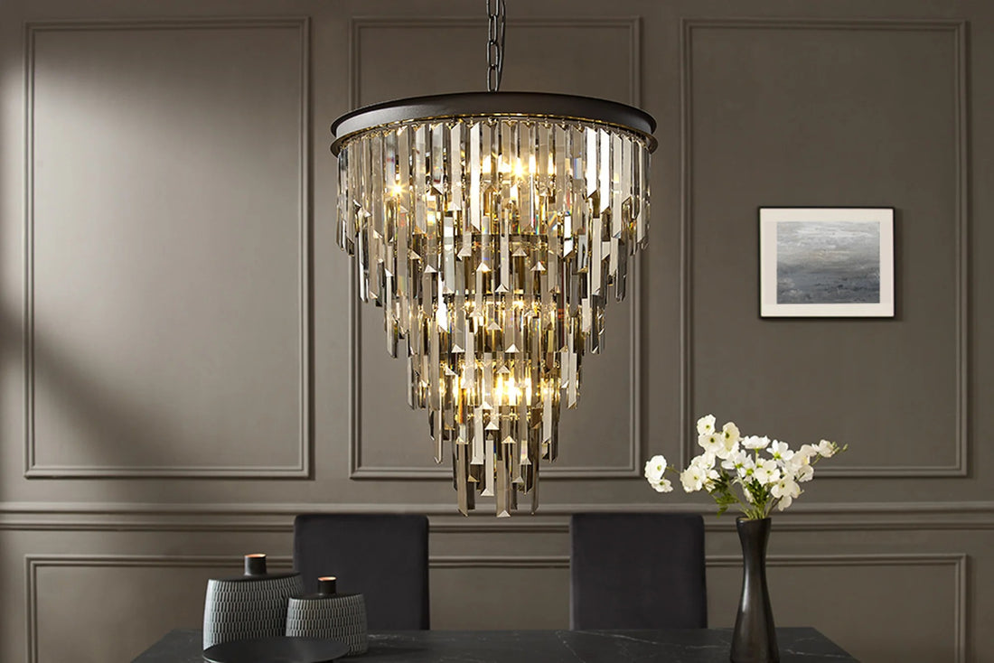 Chandelier Crystal 52cm Glass Grey