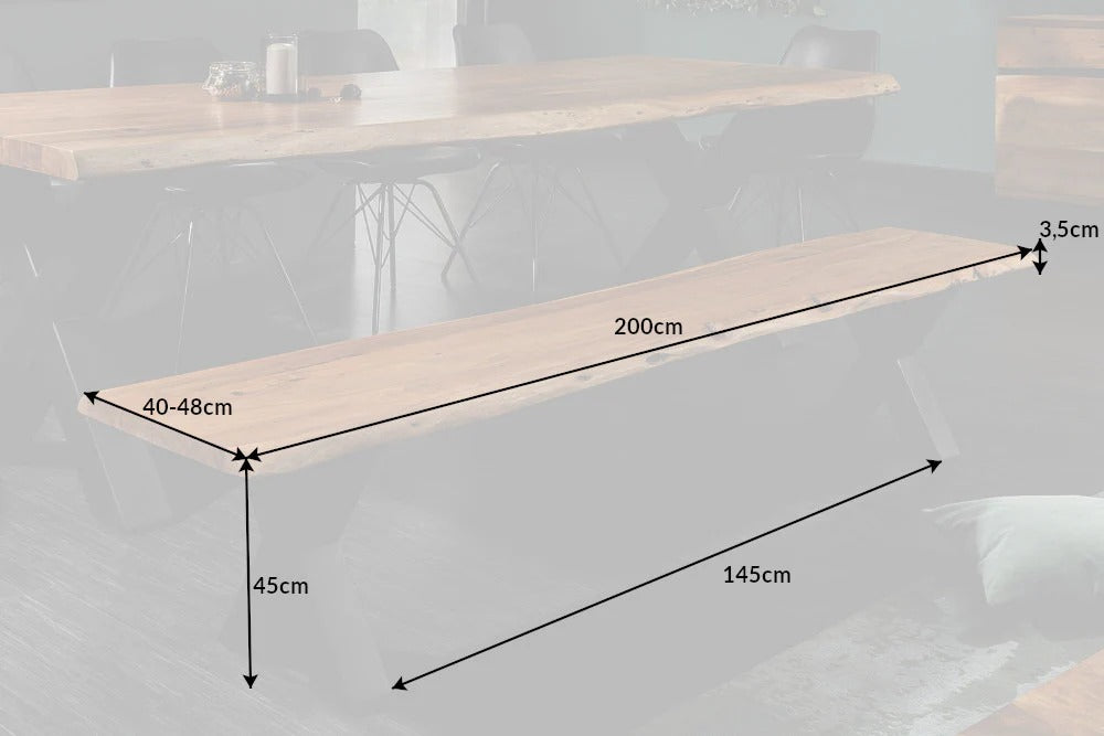 Bench Monolith 200cm Acacia Wood Honey X-frame