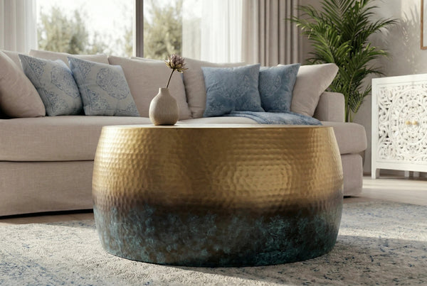 Round Coffee Table Orient 60cm Gold Blue
