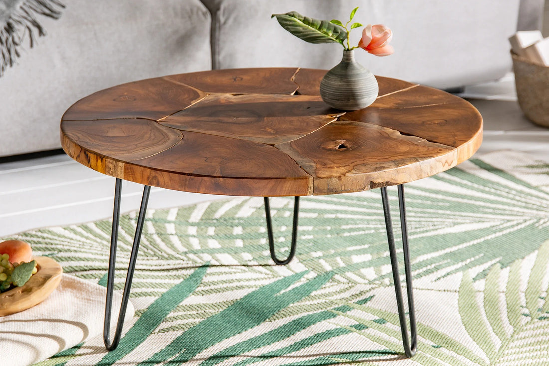 Round Coffee Table Mosaik 70cm Teak Wood Brown