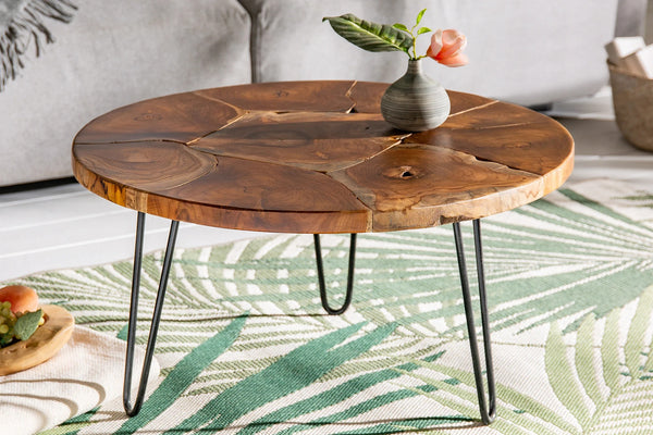 Round Coffee Table Mosaik 70cm Teak Wood Brown