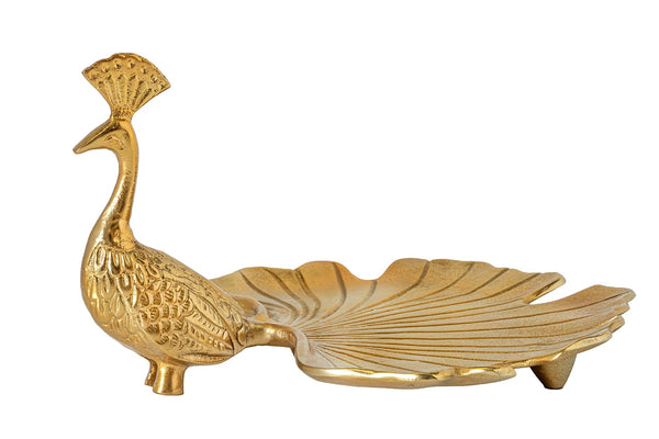 Decorative Platter Peacock 37cm Metal Gold