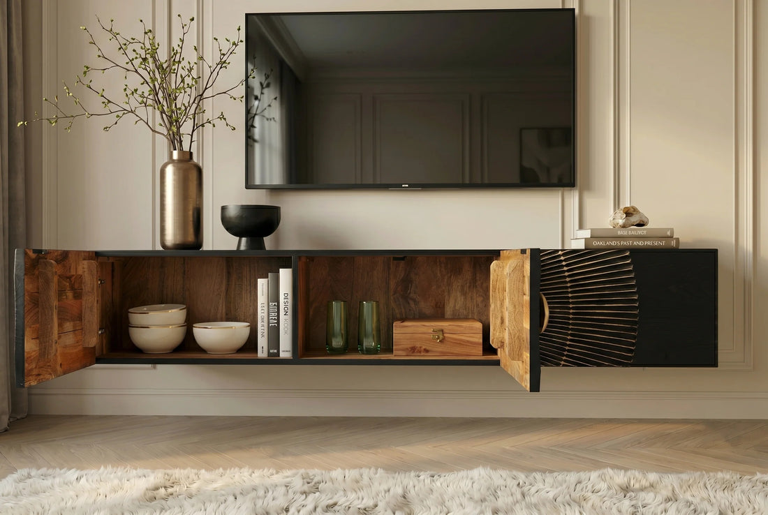 Floating TV Stand Golden Eye 160cm Mango Wood Black
