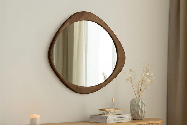 Wall Mirror Organic 89cm Walnut Look Brown