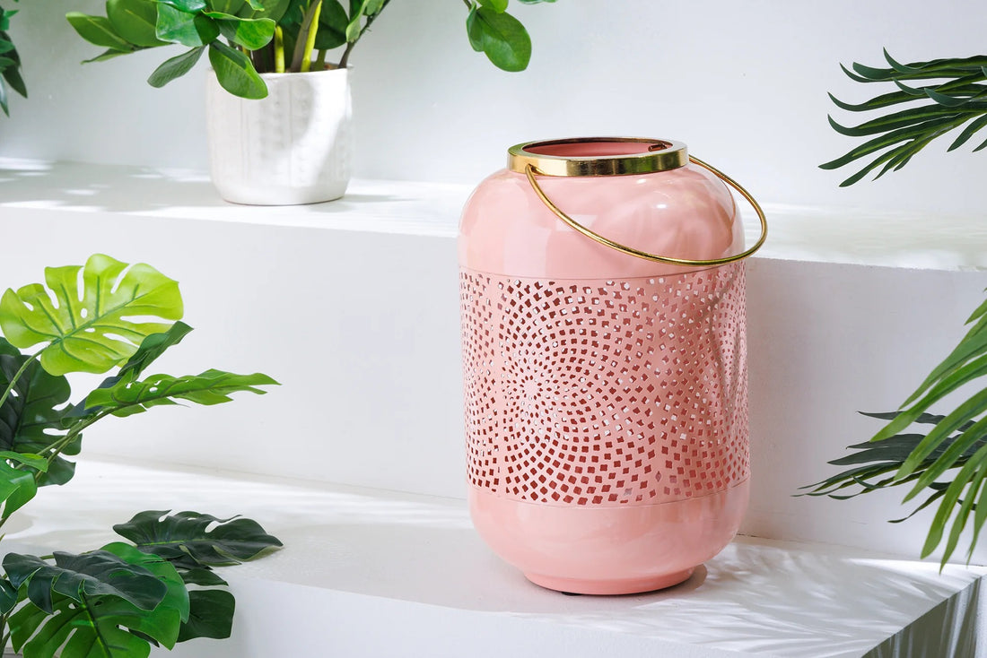 Lantern Candlelight 30cm Metal Pink
