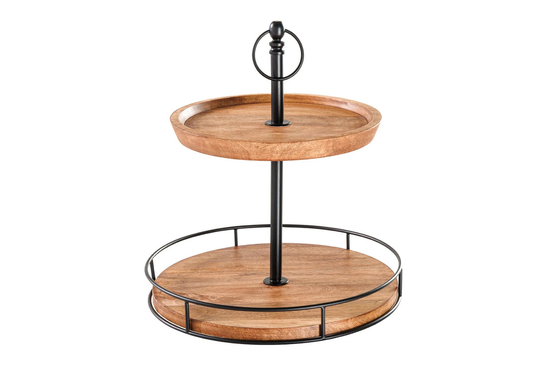 Two Tier Cake Stand Pure Nature 38cm Mango Wood Natural