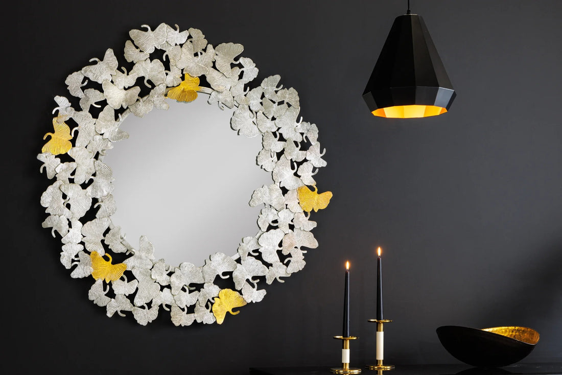 Mirror Ginkgo Leaves 92cm Metal Silver Gold