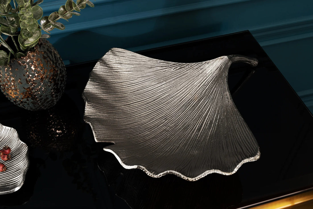 Decorative Bowl Ginkgo 42cm Metal Silver