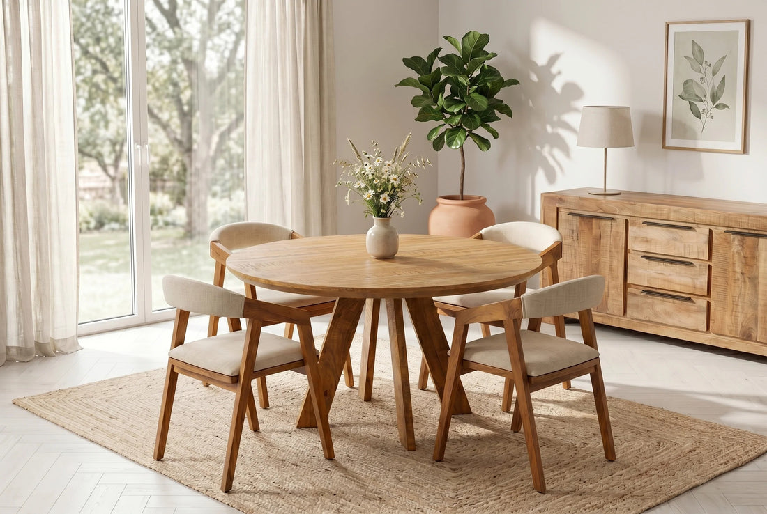 Round Dining Table Art Wood 120cm Mango Wood Brown