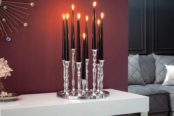 9-Flame Candlestick Baroque 30cm Metal Silver