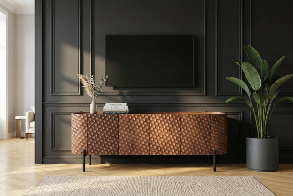 TV Stand Adlon 160cm Mango Wood Brown 3D Effect