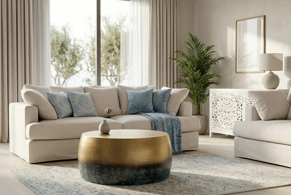Round Coffee Table Orient 60cm Gold Blue
