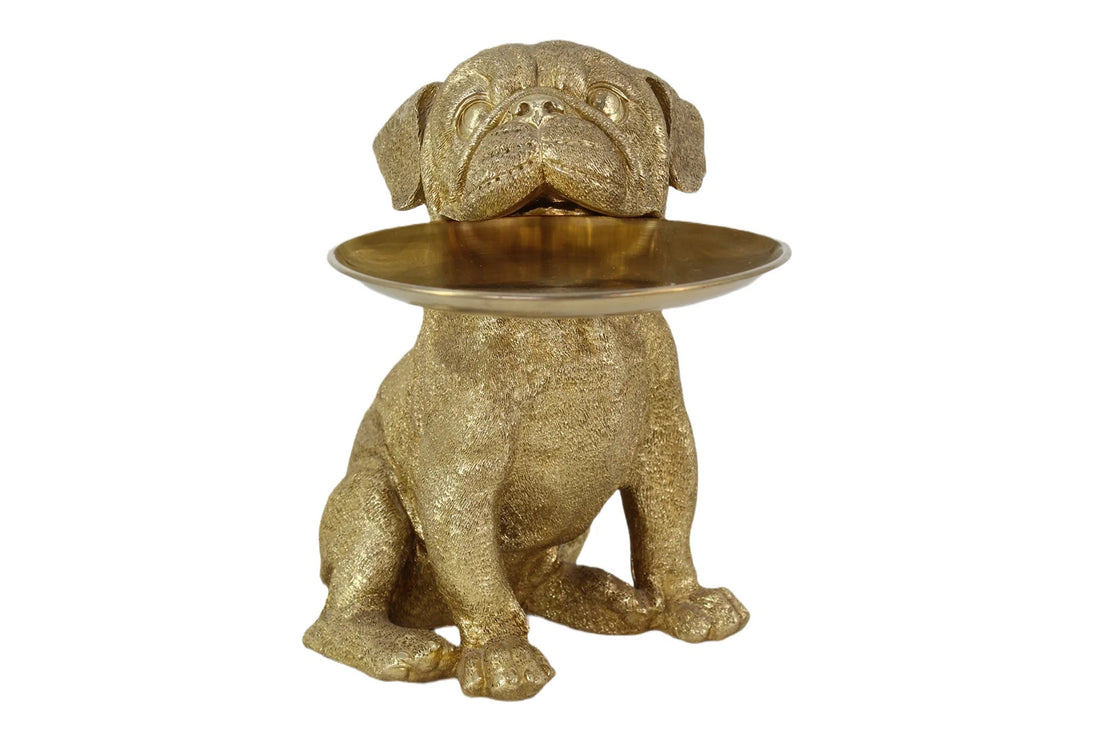 Decoration Figurine Bulldog 32cm Polyresin Gold Money Box & Tray