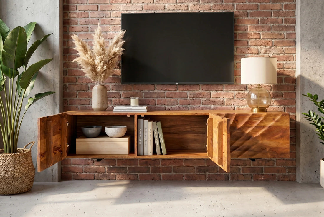 Floating TV Stand Fossil 160cm Mango Wood Brown