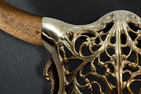 Decorative Skull Exotic Bull 57cm Metal Gold Mango Wood Natural