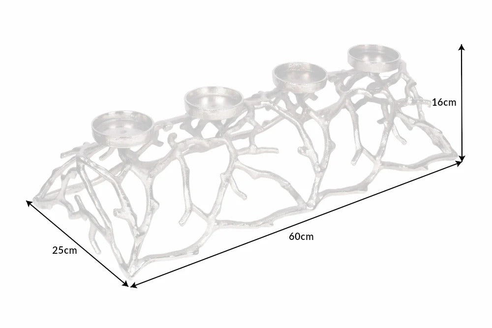 Candle Holder Abstract 60cm Metal Silver For 4 Candles