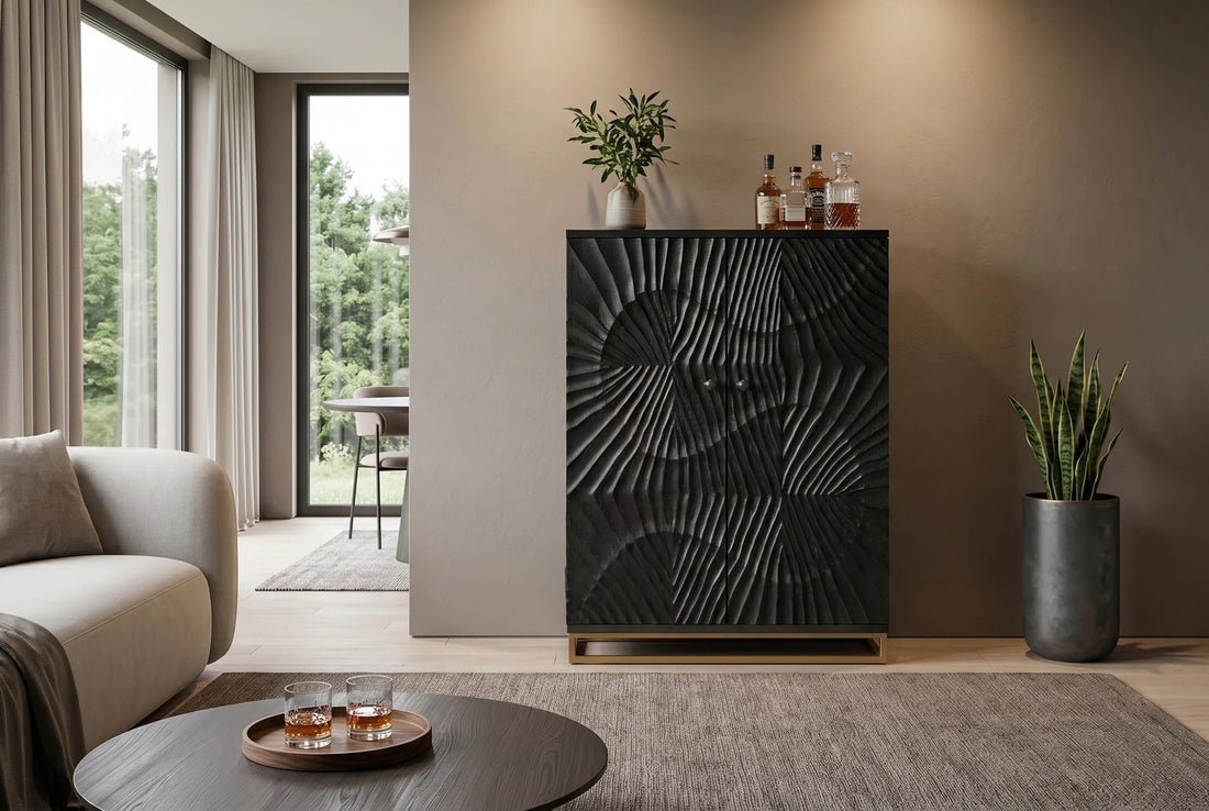 Bar Cabinet Fossil 141cm Mango Wood Black