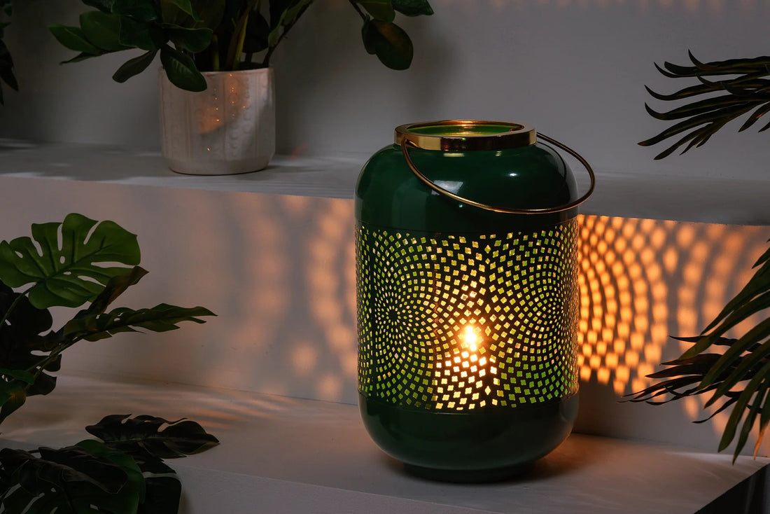 Lantern Candlelight 30cm Metal Green