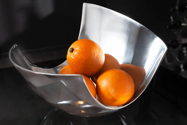 Decorative Bowl Abstract 35cm Polished Metal Silver