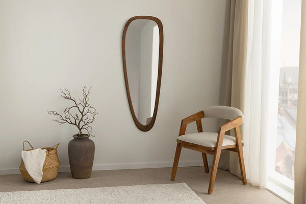 Wall Mirror Organic 122cm Walnut Look Brown