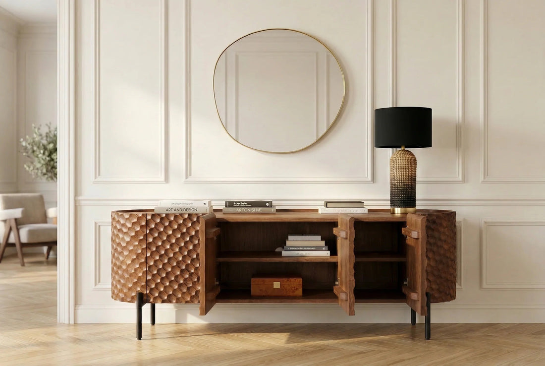 TV Stand Adlon 160cm Mango Wood Brown 3D Effect