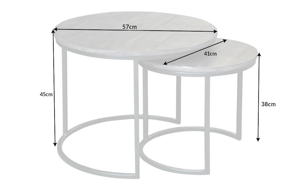 Set Of Two Round Side Tables Elements 38cm/45cm Mango Wood Grey
